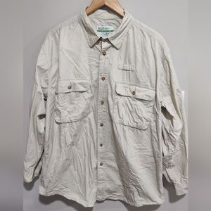 ORVIS Buzz Off Insect Shield Long Sleeve Button Up Shirt Men's Large Tan